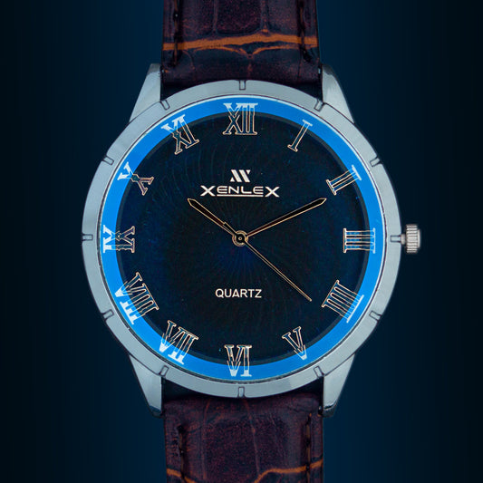 XENLEX Waterproof Luxury Quartz Watch for Men with Scratch-Resistant Glass and Leather Straps in Wooden Box