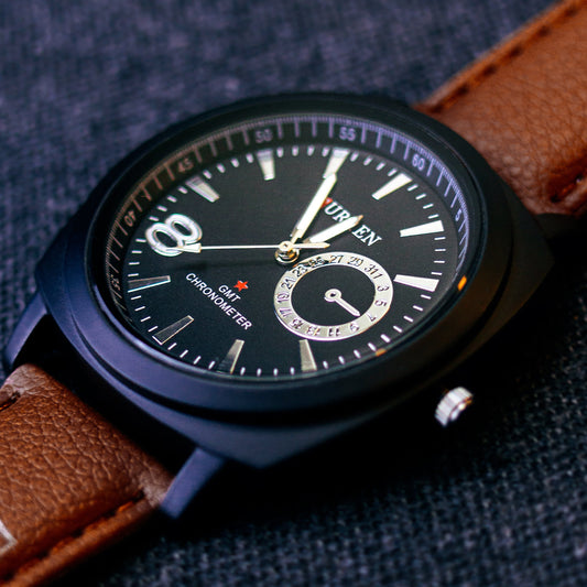 CURREN Stylish Water Resistant Quartz Analog Watch for Men – Scratch-Resistant Glass & Leather Strap + Gift Box