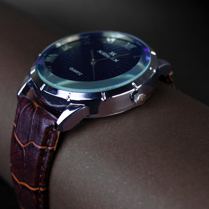 XENLEX Waterproof Luxury Quartz Watch for Men with Scratch-Resistant Glass and Leather Straps in Wooden Box