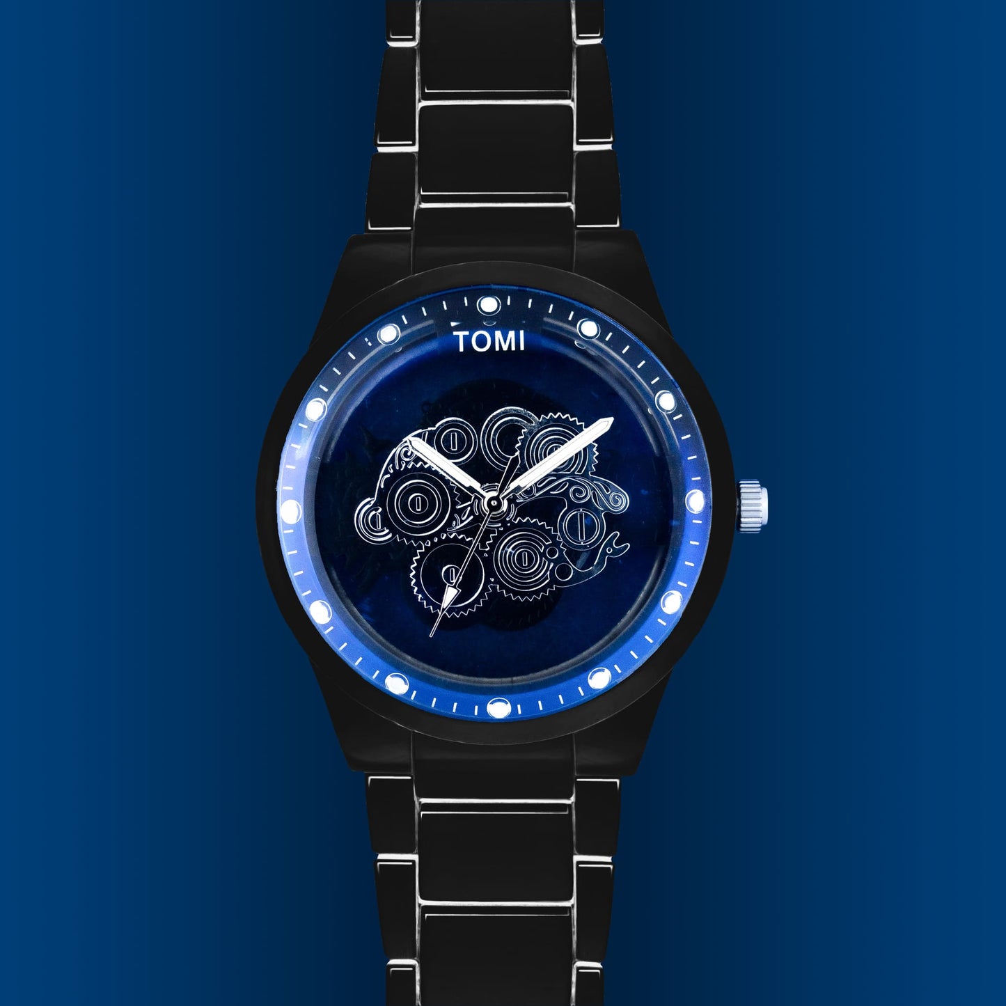 TOMI Skeleton Water Resistant Quartz Analog Watch for Men – Scratch-Resistant Glass & Stainless Steel Strap + Gift Box