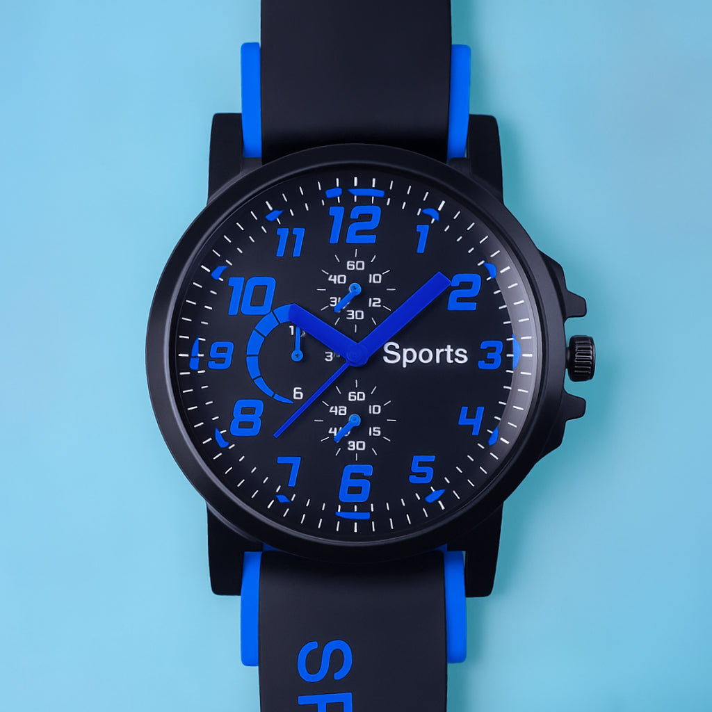 Stylish Waterproof Sports Quartz Watch – Scratch-Resistant Glass, Silicone Strap + Transparent Gift Box