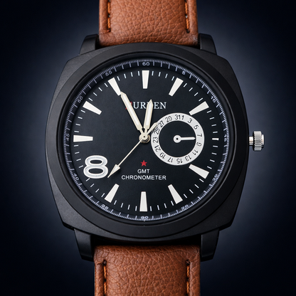 CURREN Stylish Water Resistant Quartz Analog Watch for Men – Scratch-Resistant Glass & Leather Strap + Gift Box