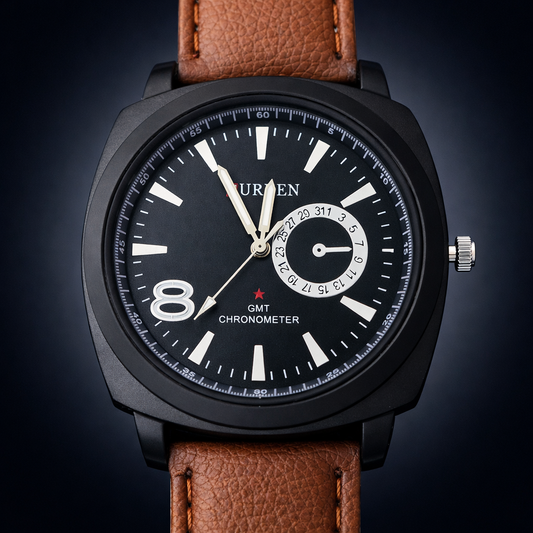 CURREN Stylish Water Resistant Quartz Analog Watch for Men – Scratch-Resistant Glass & Leather Strap + Gift Box