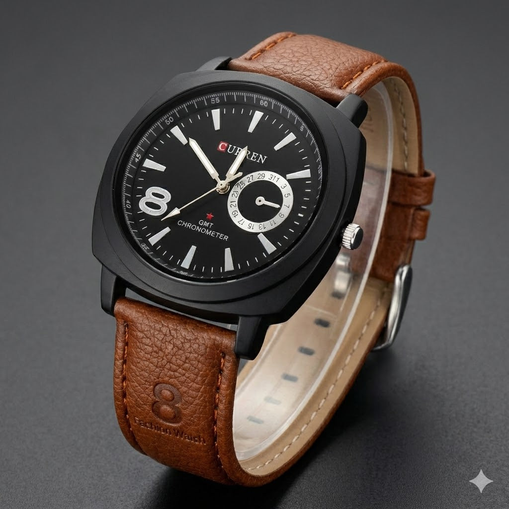 CURREN Stylish Water Resistant Quartz Analog Watch for Men – Scratch-Resistant Glass & Leather Strap + Gift Box