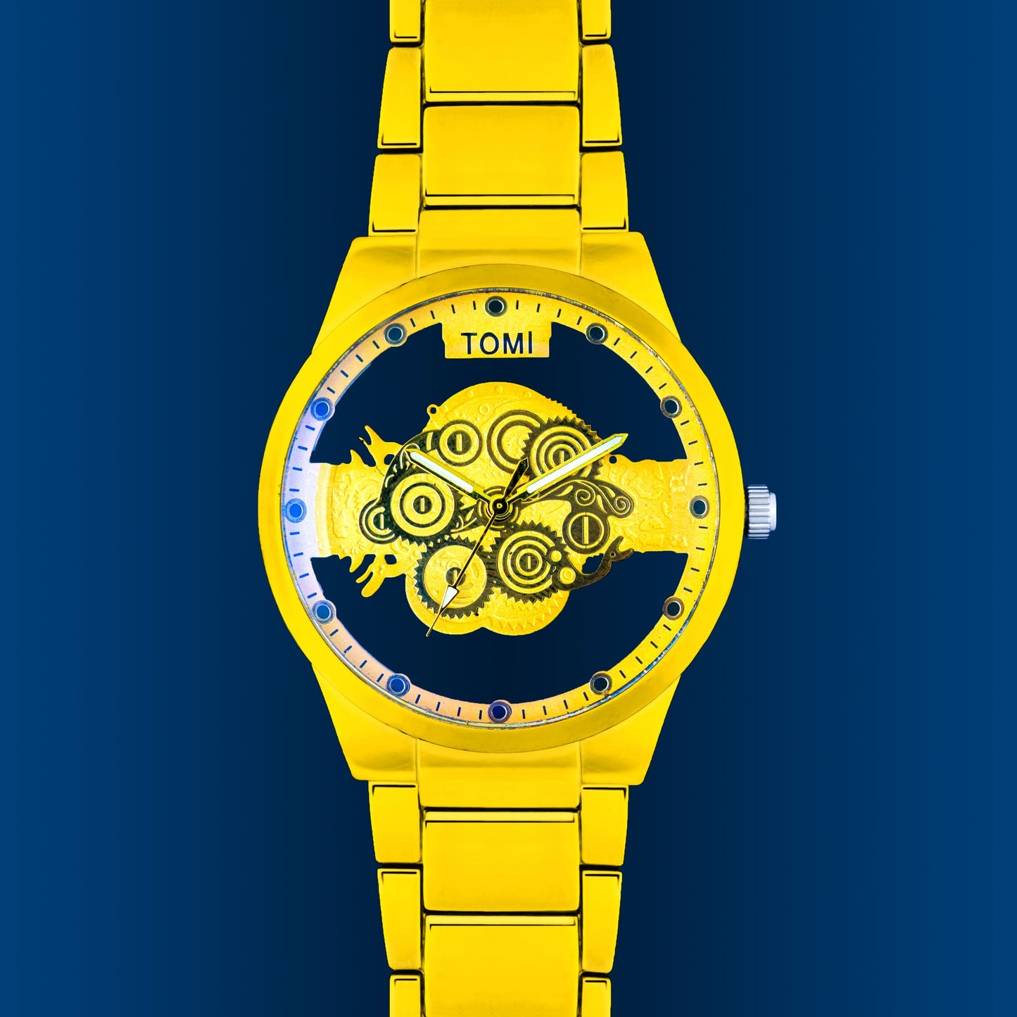 TOMI Skeleton Water Resistant Quartz Analog Watch for Men – Scratch-Resistant Glass & Stainless Steel Strap + Gift Box