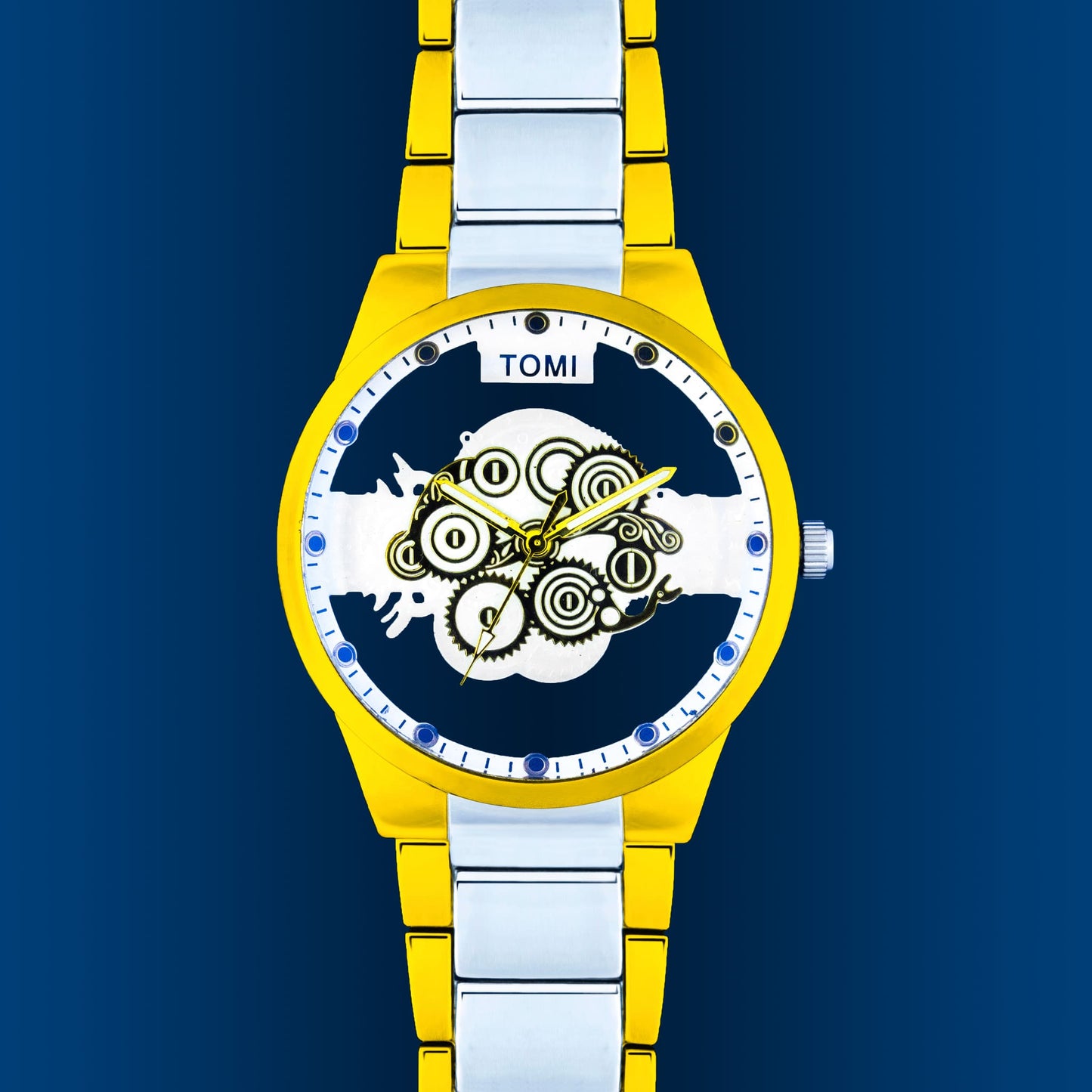 TOMI Skeleton Water Resistant Quartz Analog Watch for Men – Scratch-Resistant Glass & Stainless Steel Strap + Gift Box