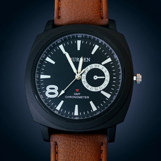 CURREN Stylish Water Resistant Quartz Analog Watch for Men – Scratch-Resistant Glass & Leather Strap + Gift Box