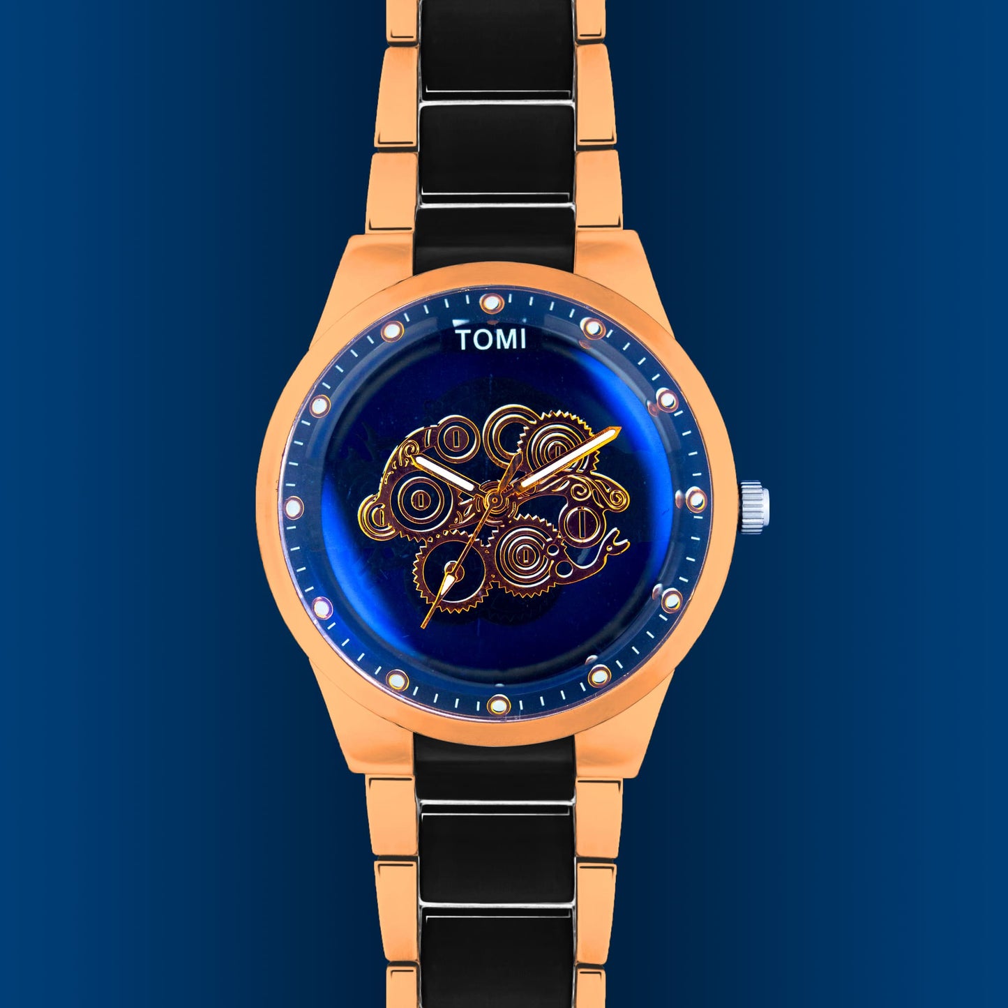 TOMI Skeleton Water Resistant Quartz Analog Watch for Men – Scratch-Resistant Glass & Stainless Steel Strap + Gift Box