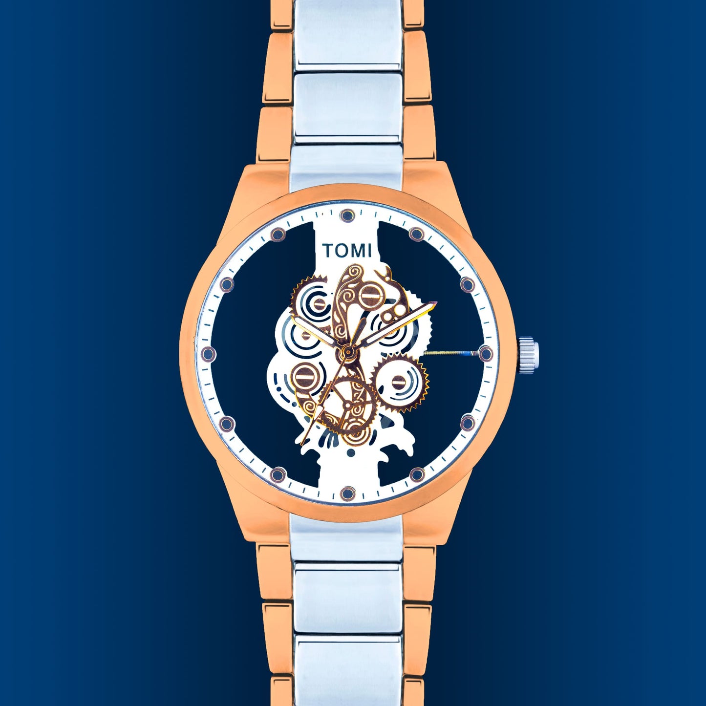 TOMI Skeleton Water Resistant Quartz Analog Watch for Men – Scratch-Resistant Glass & Stainless Steel Strap + Gift Box